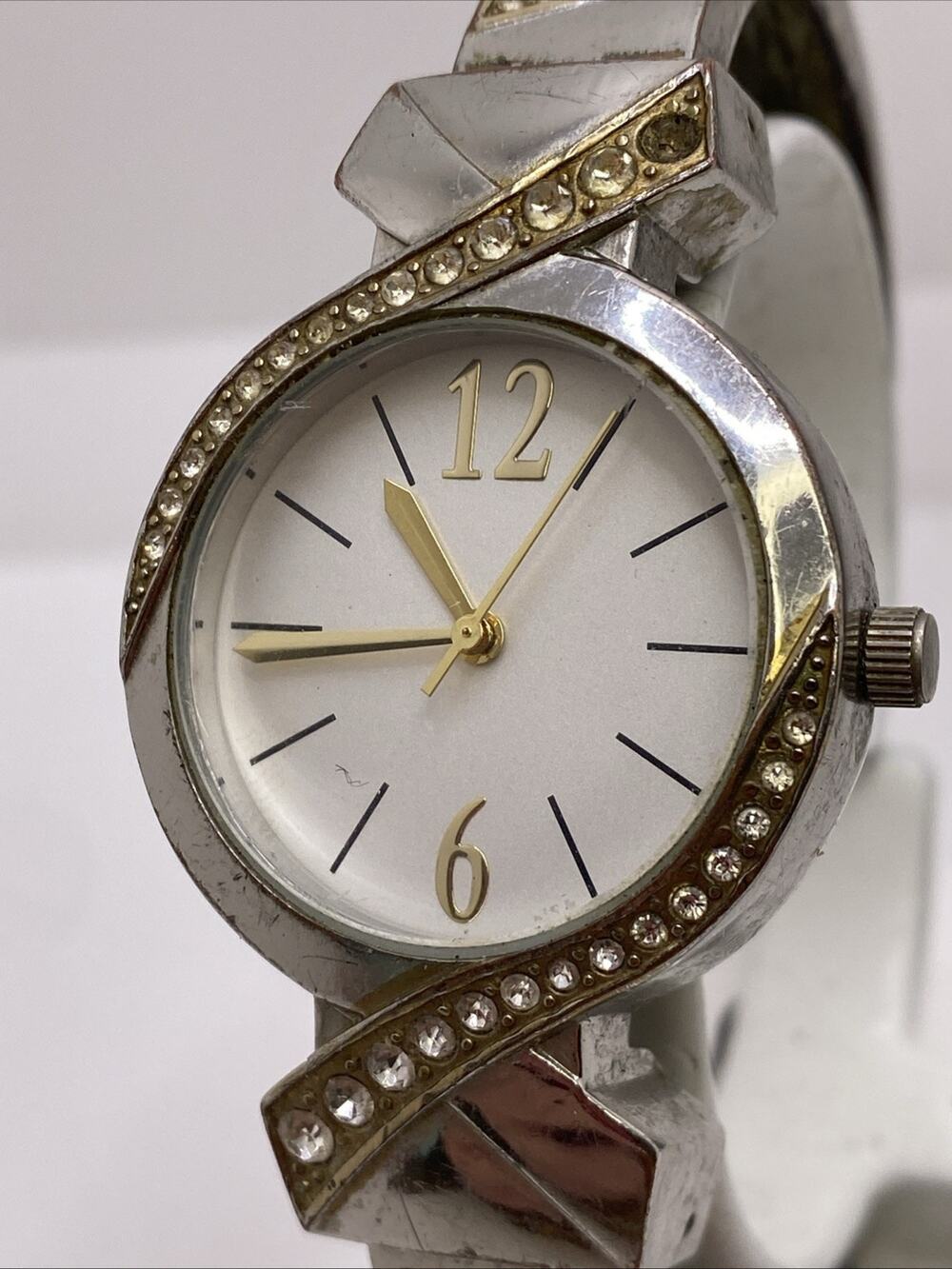 Vintage Womens Silver Cuff Bangle Watch Works New Battery